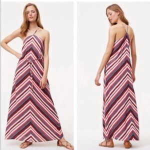 LOFT Multicolor halter maxi dress women XS chevron striped vacation casual beach